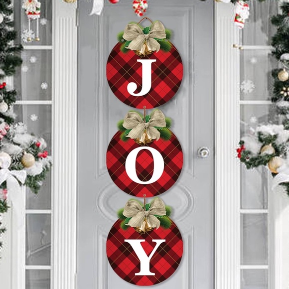 Other - Buffalo Plaid 3pcs Rustic Christmas Decor Joy Signs, Indoor Outdoor